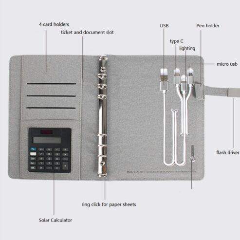 Bloc Notes multifonctions avec alimentation 6000 mAh et calculatrice – Clé USB 16GB